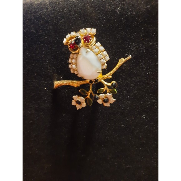 Alice Caviness 1960 Gold Tone Red Glass Eyes, Black Beak, White Glass Body Wings - Picture 3 of 7